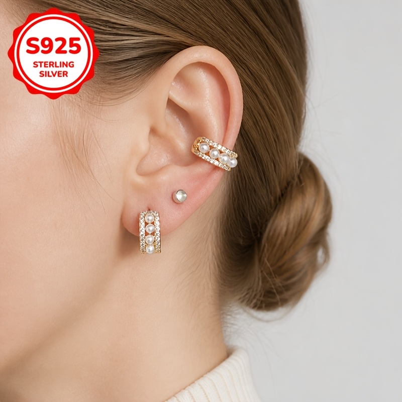 Women's S925 Silver Bead Pearl Zirconia Earrings